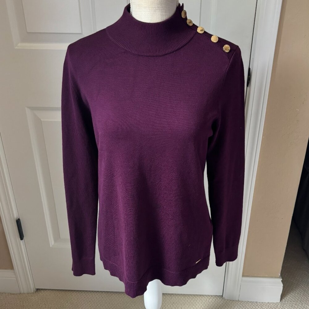 Calvin Klein - Turtleneck/Mock Neck Sweater - Maroon/Purple (Size: M)